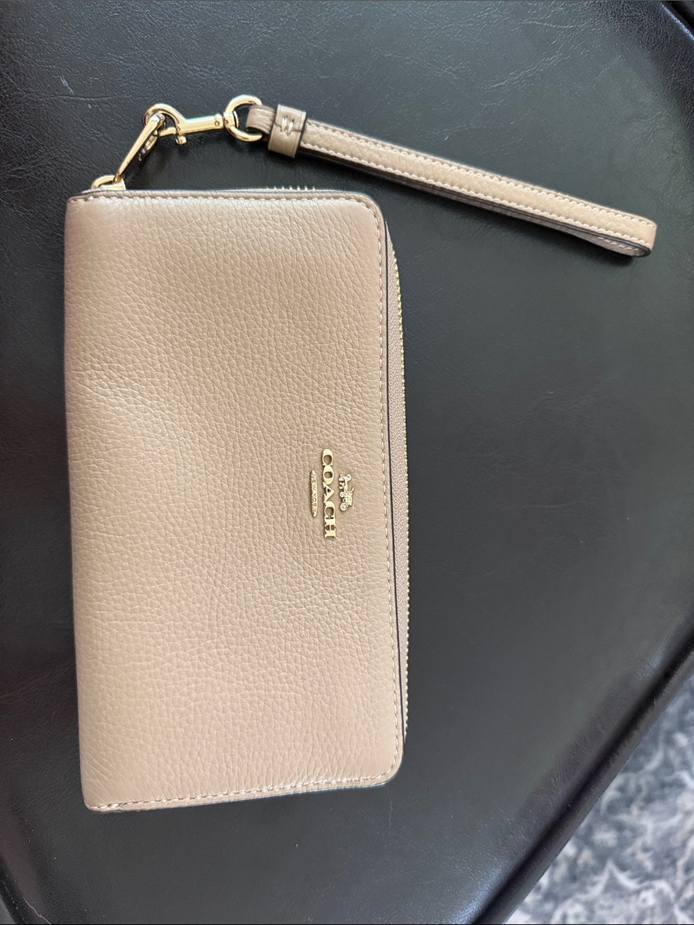 Large Coach Taupe Zip Around Wallet
